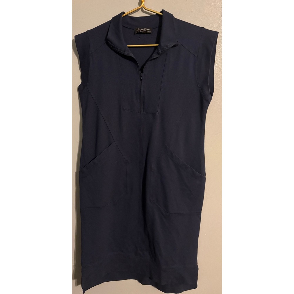Brigitte Brianna Navy Blue Quarter Zip Sleeveless Pocket Dress Womens Medium